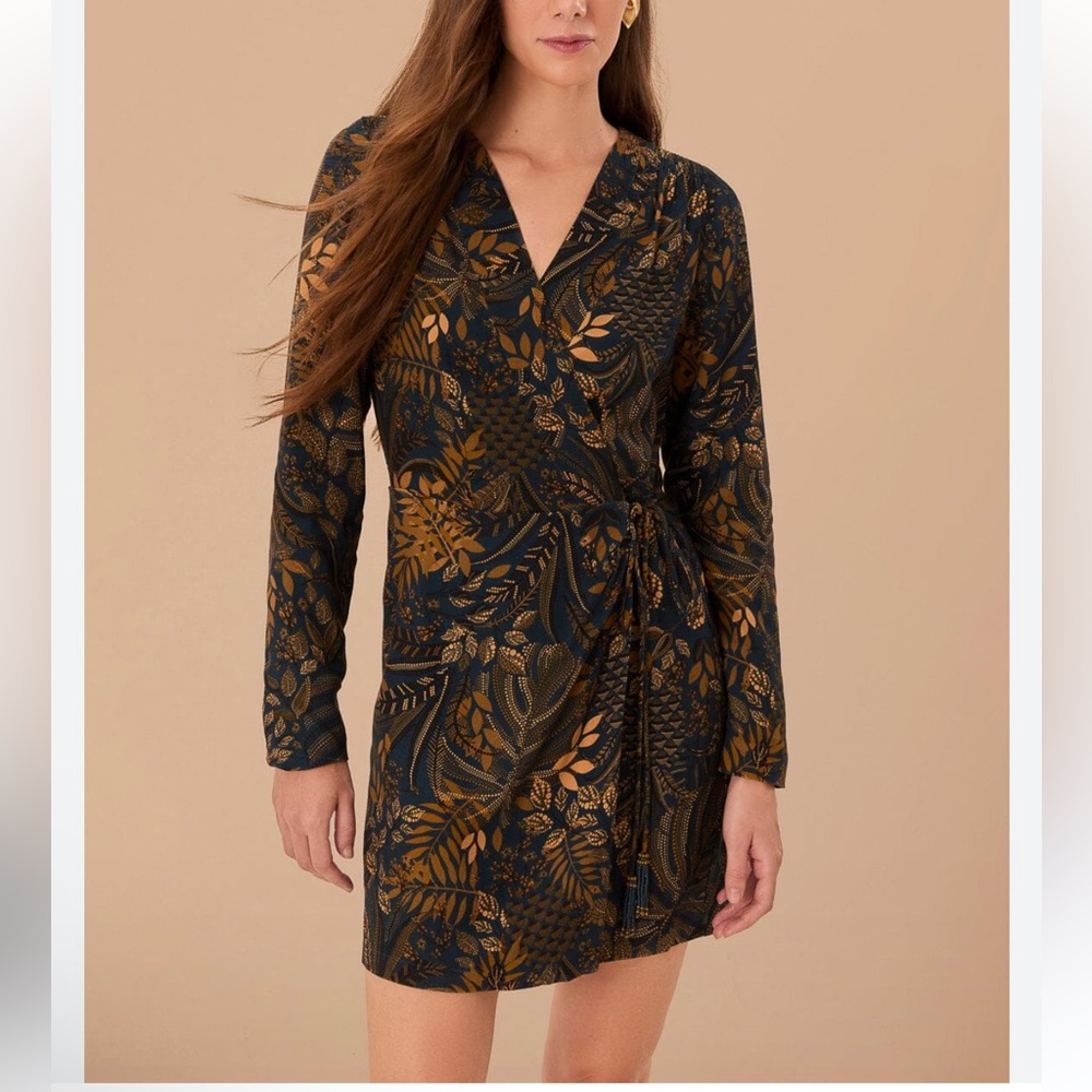 Farm Rio Teal Dotted Viscose Wrap Mini Dress NWT